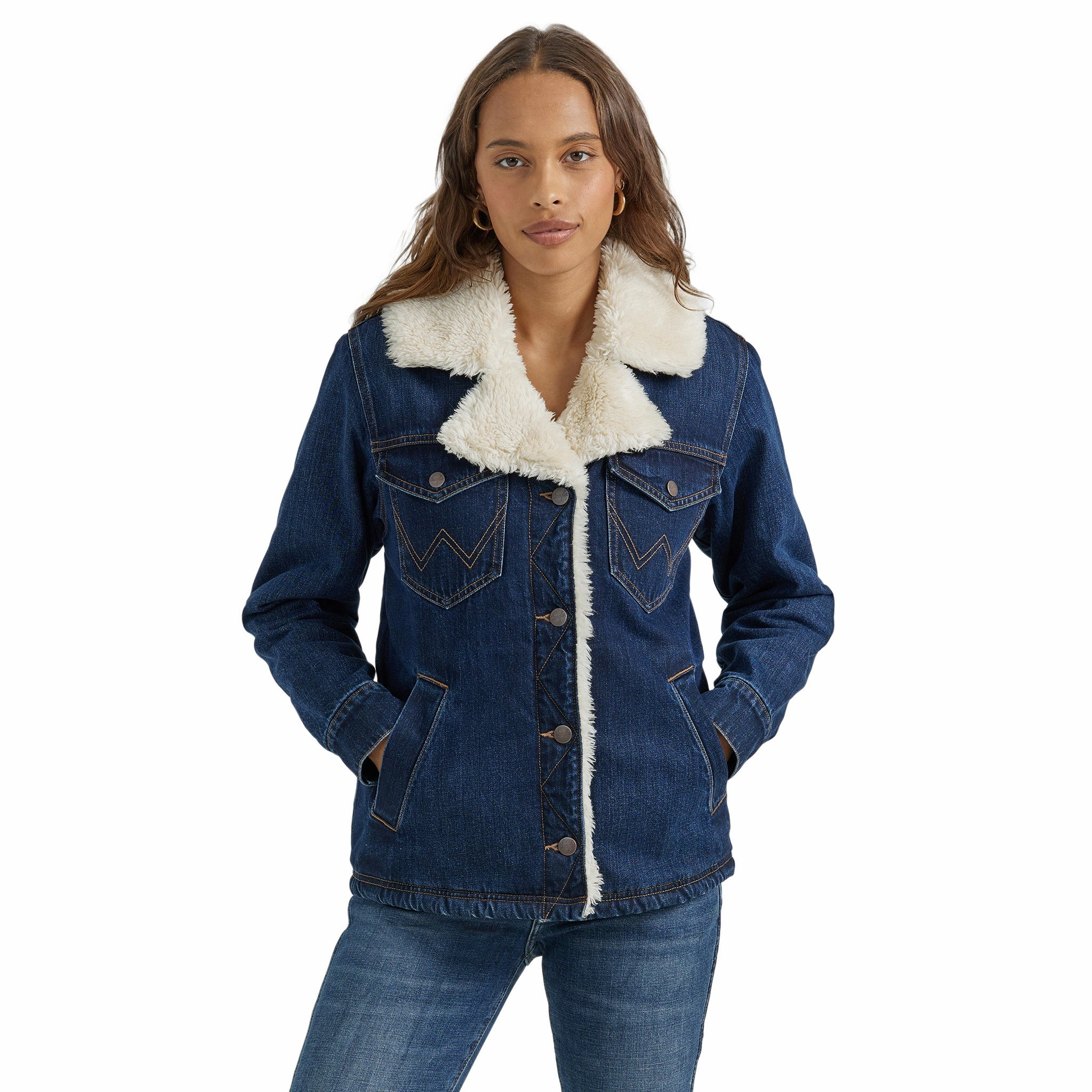 Wrangler Women's Sherpa Lined Dark Denim Coat FlexibleFit