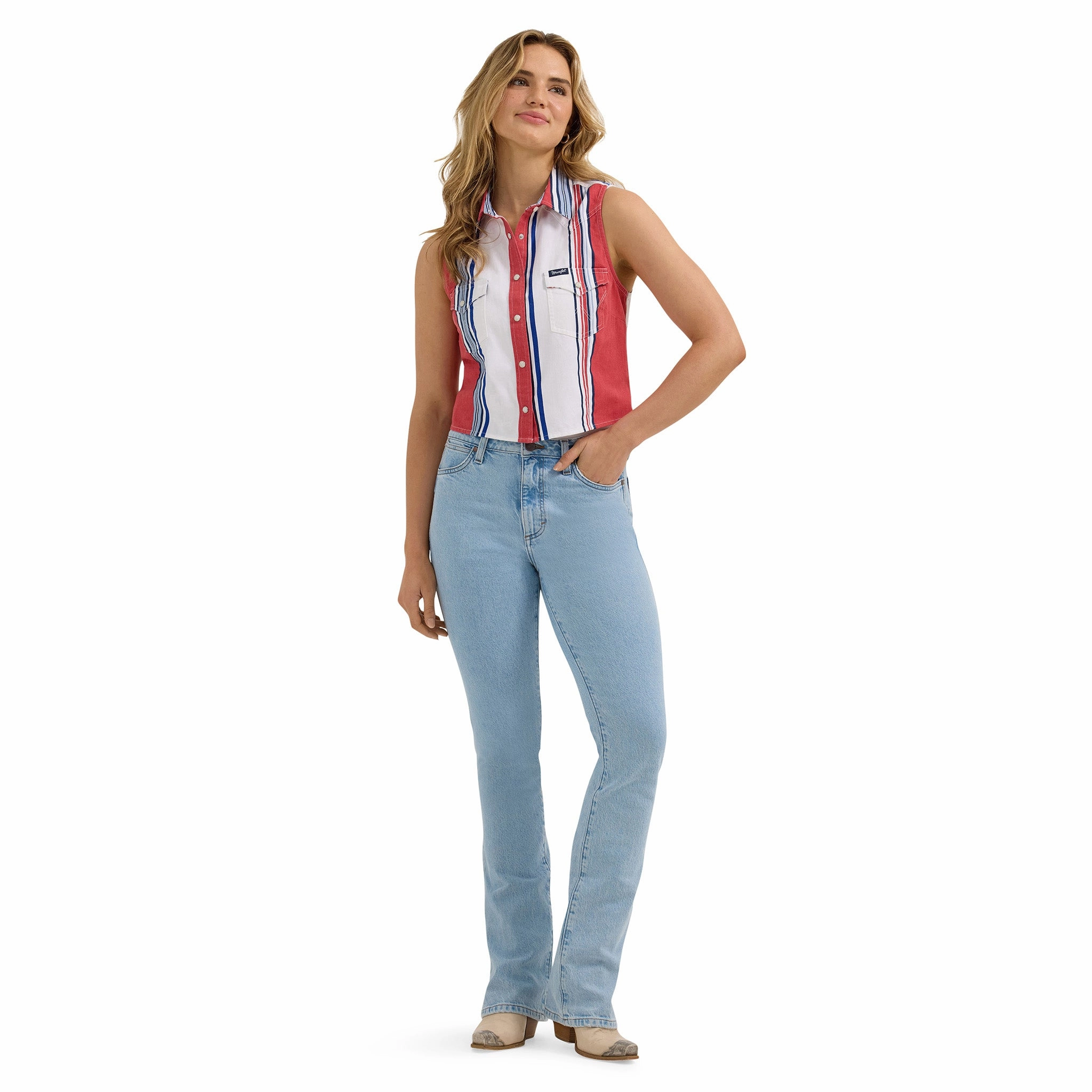 Wrangler Women's Stripe Brushpopper Sleeveless Crop Top NonIrritating Seams