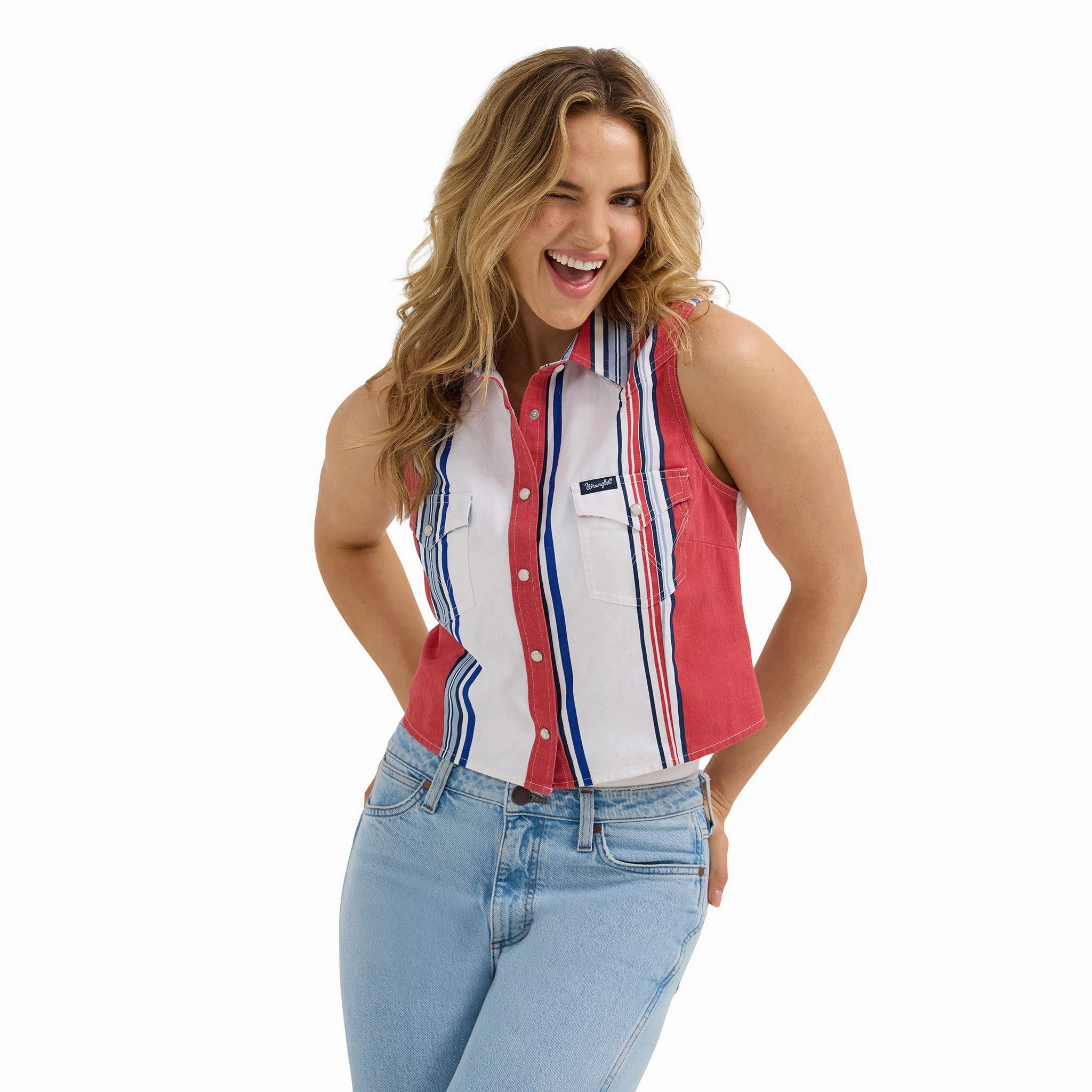 UVProtection Wrangler Women's Stripe Brushpopper Sleeveless Crop Top