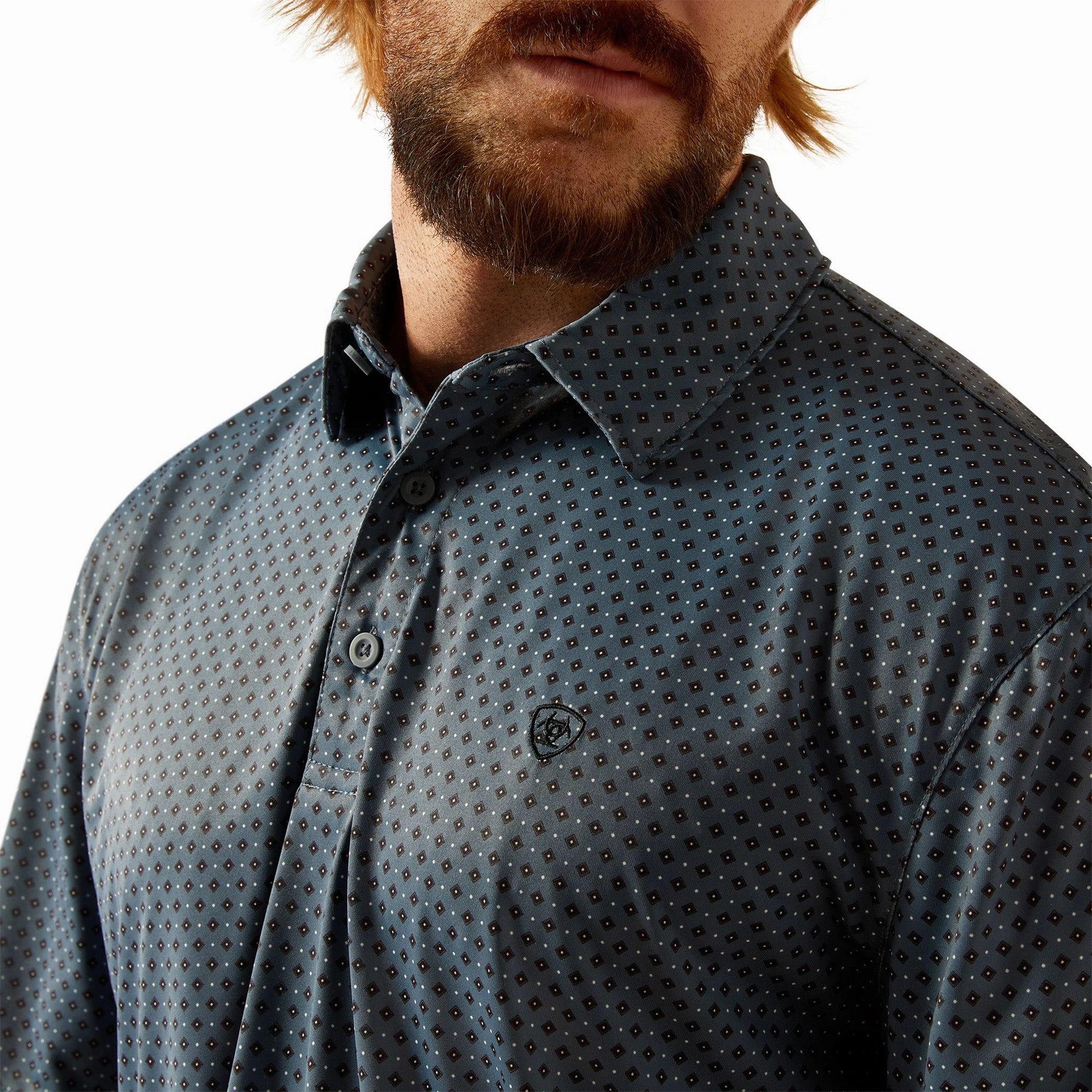 Ariat Men's AriatTEK Charger Newsboy Blue Polo Shirt Durable Button Closures Anti Static Lining