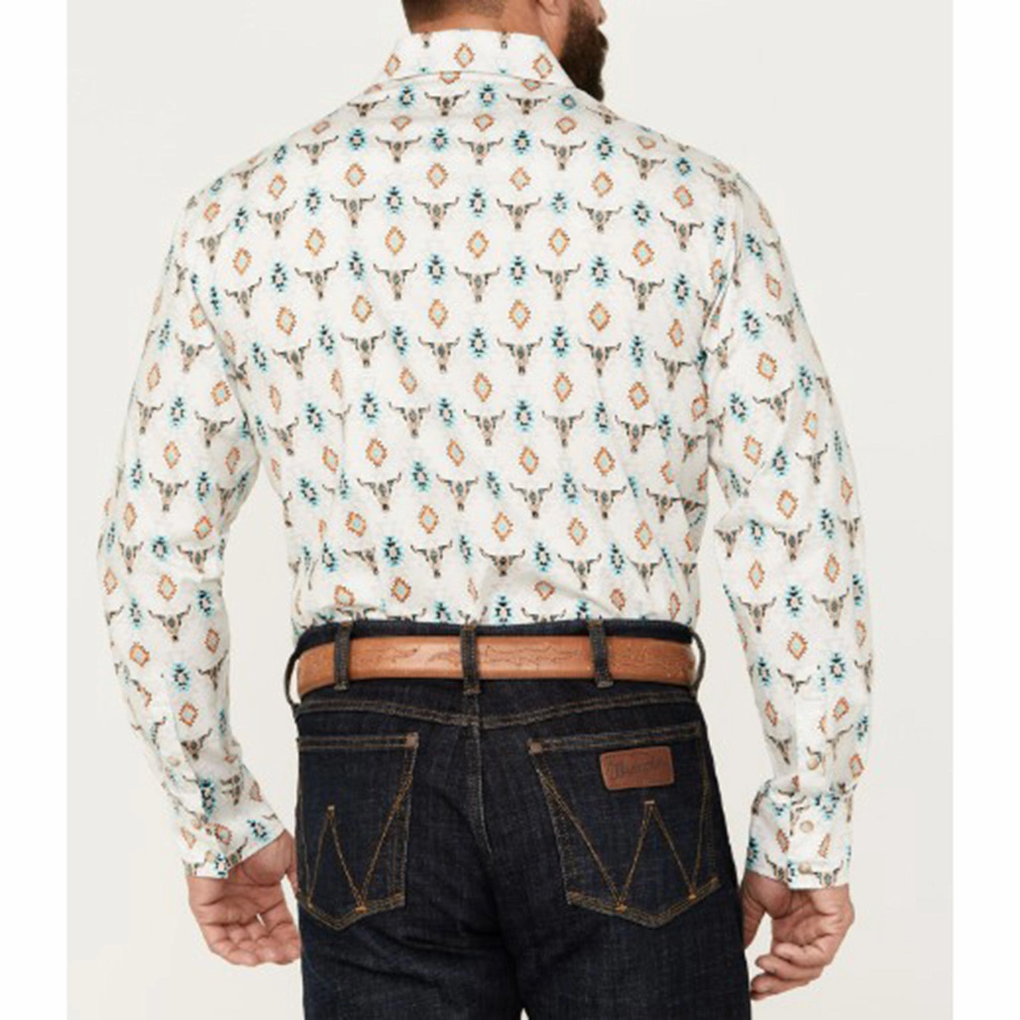 Rock & Roll Men's Cream Skull & Aztec Shirt Reinforced Collar Quality Material