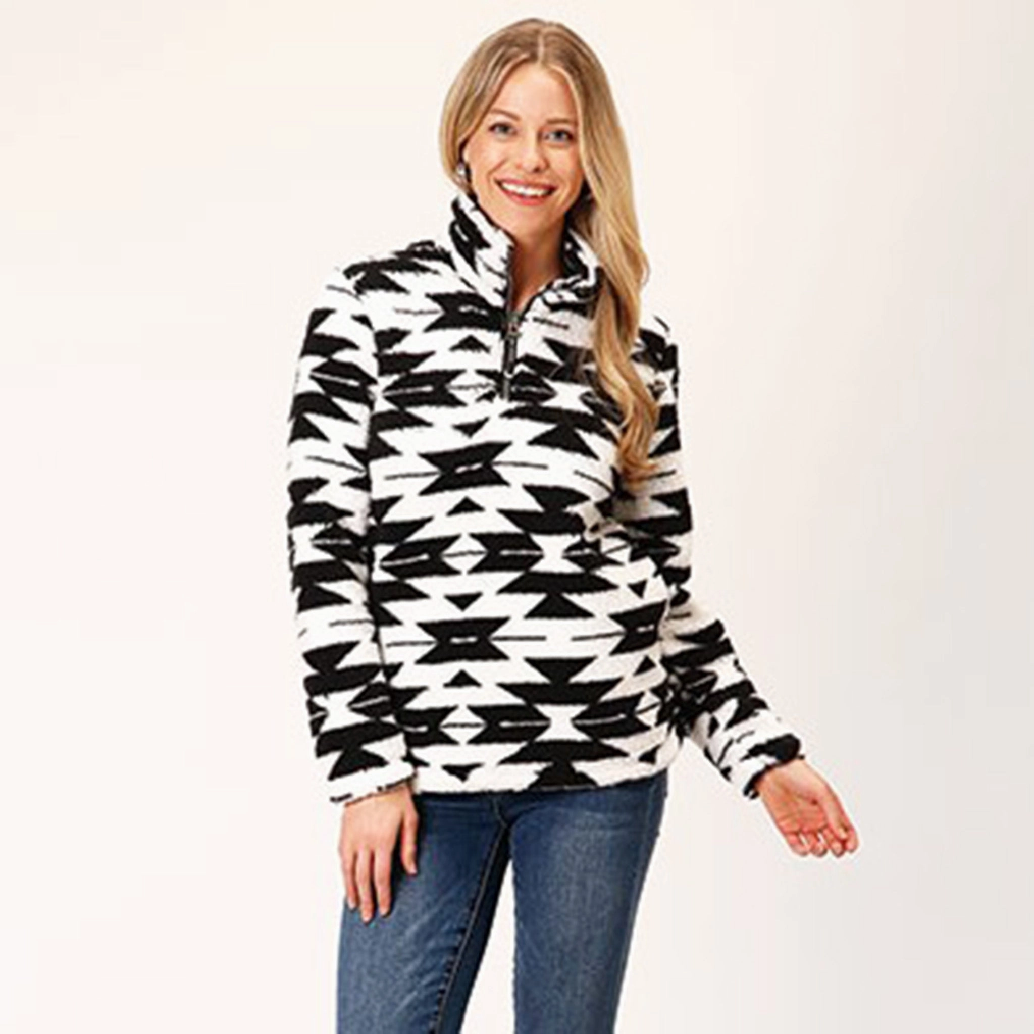 Soft Weather Wear Roper Women's Black/White Polar Fleece 1/4 Zip