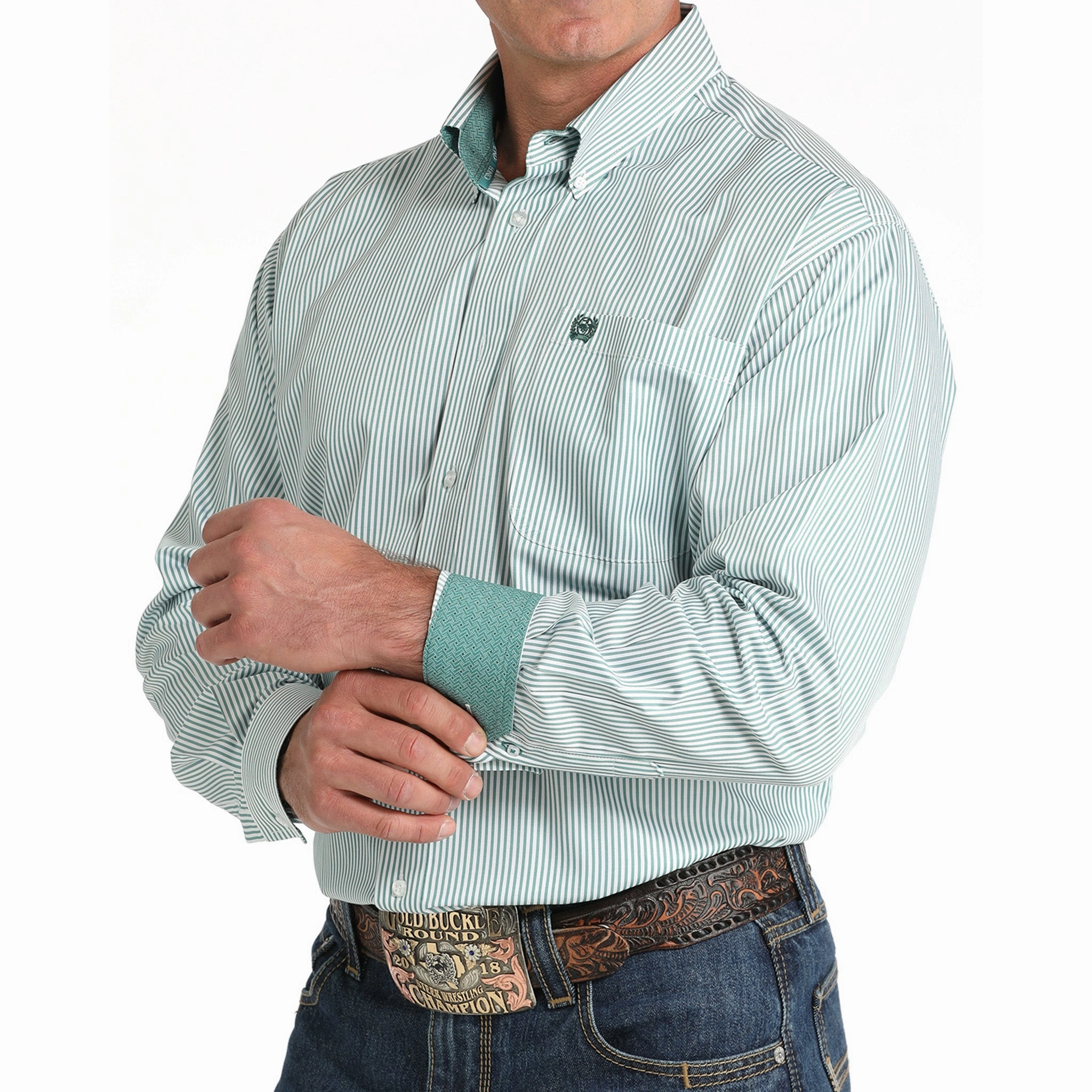 Casual Friday Cinch Men's Green Stripe Shirt