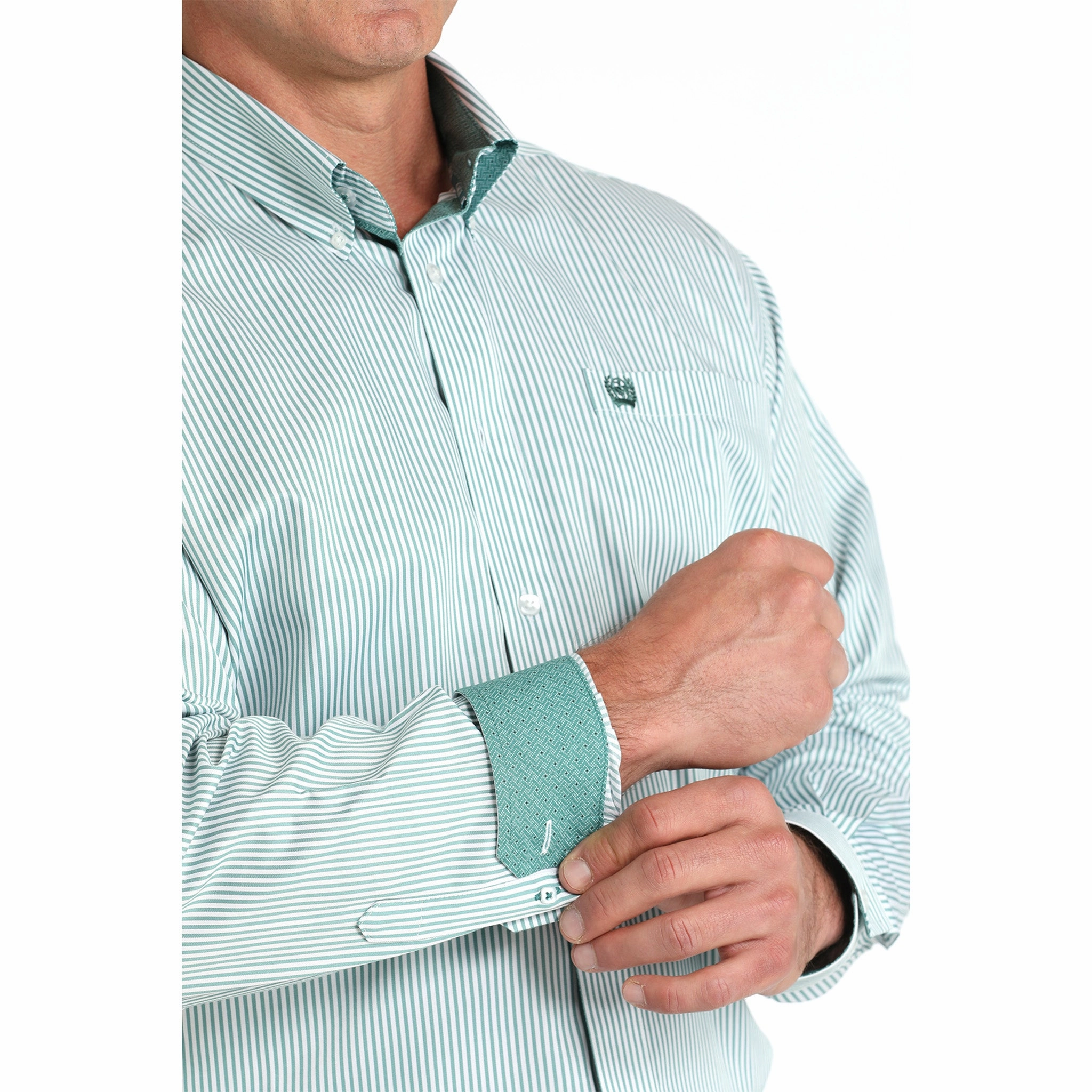 Non Chafe Seams Cinch Men's Green Stripe Shirt