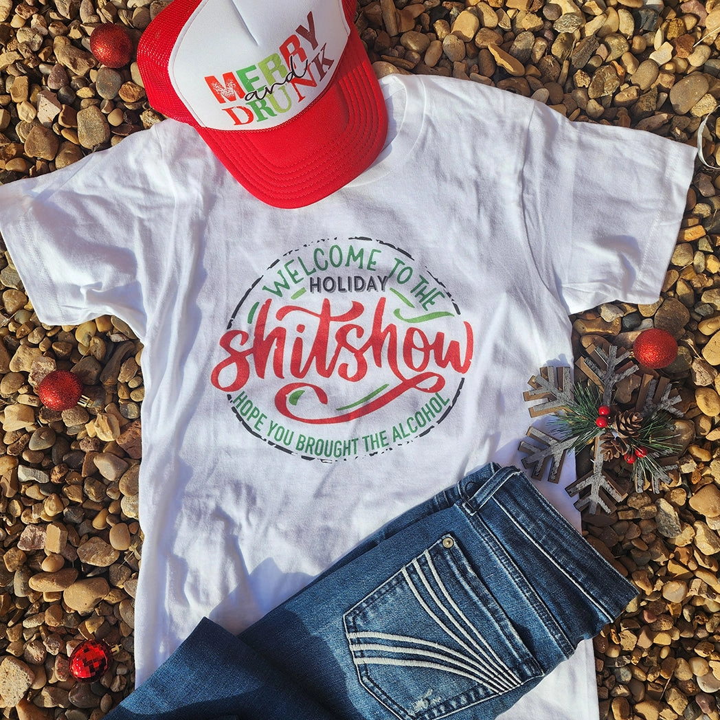 Elastic Edge Binding Welcome to the Shit Show Holiday Tee