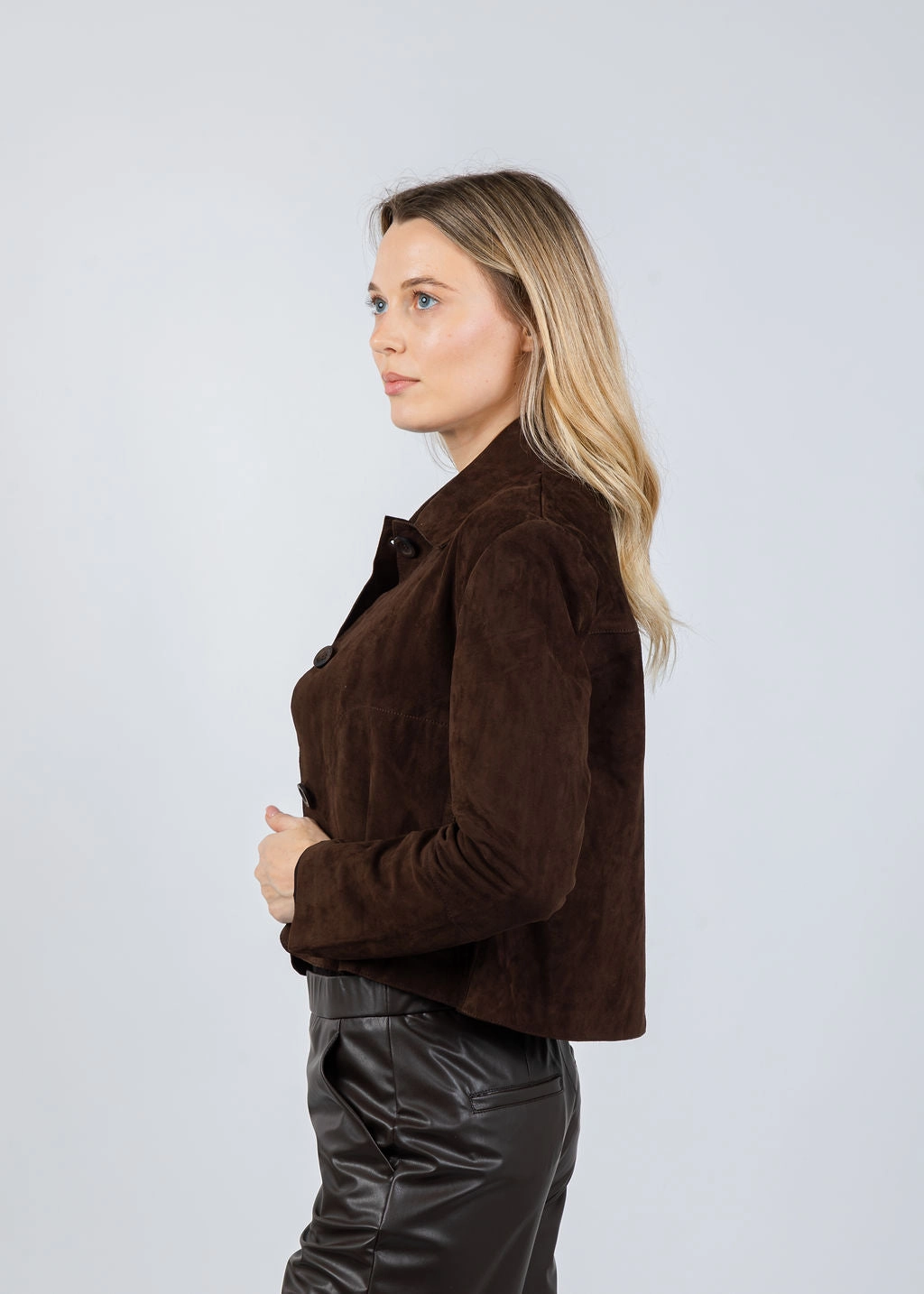 WrinkleResistantFabric Suede Cropped Jacket - Morro Unlined Design CrossGrain Fabric