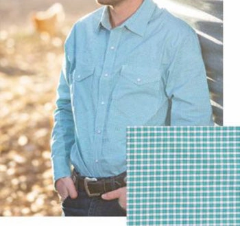 Wyoming Men's Green and White Plaid Long Sleeve Shirt Student Essential