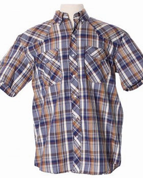 Wyoming Traders Men's Blue and Tan Plaid Shirt Premium Pima Cotton