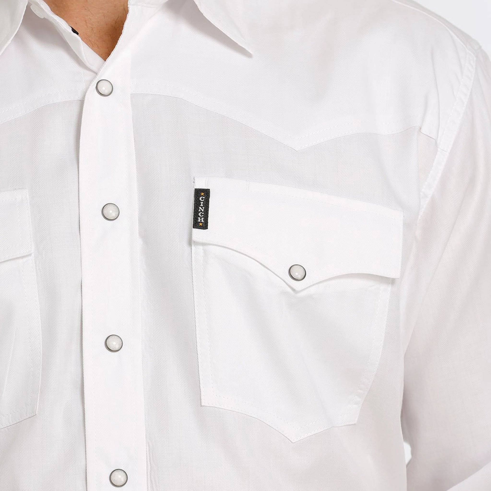 quick dry Cinch Men's White Herringbone Pearl Snap Shirt