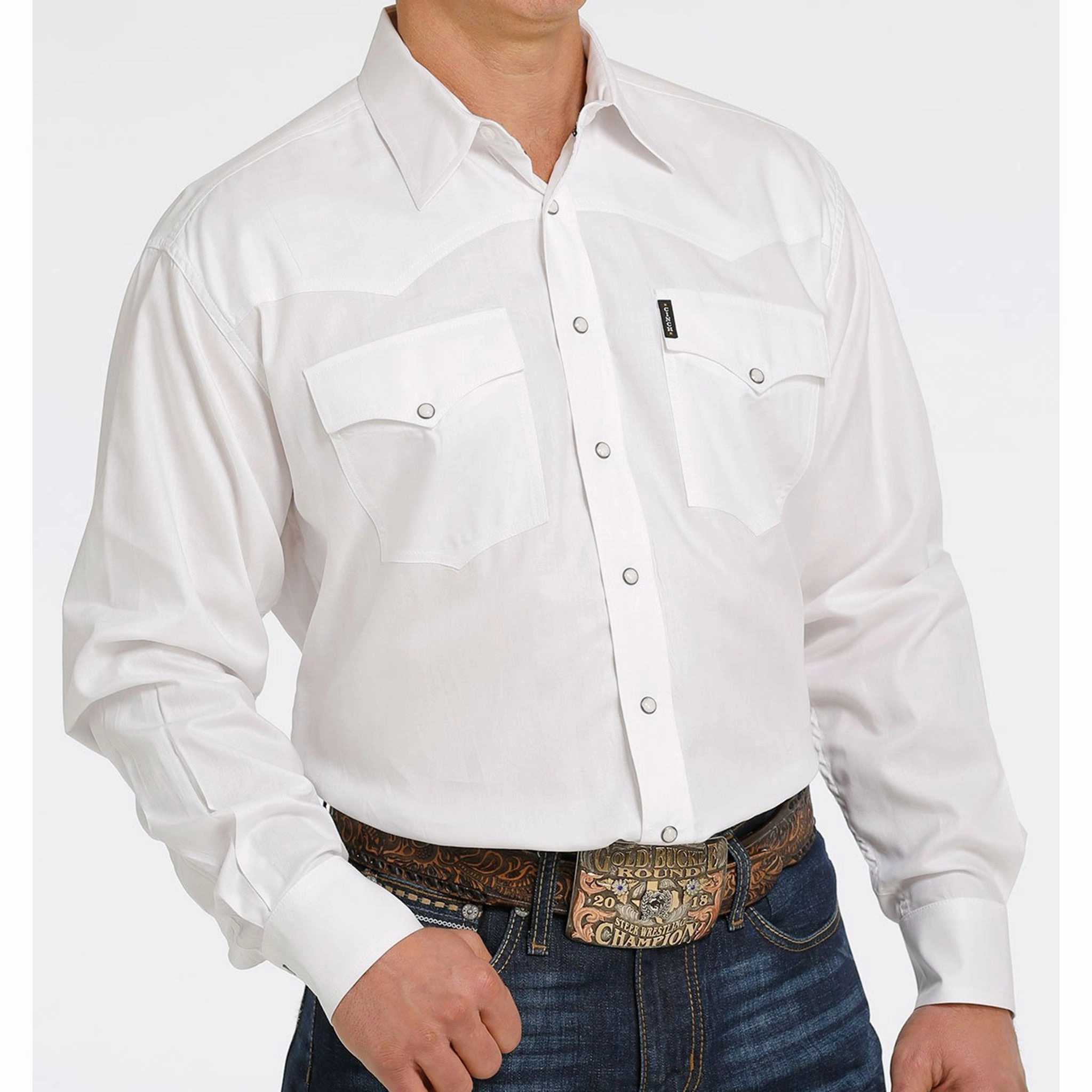 Cinch Men's White Herringbone Pearl Snap Shirt birthday party Pullover Design
