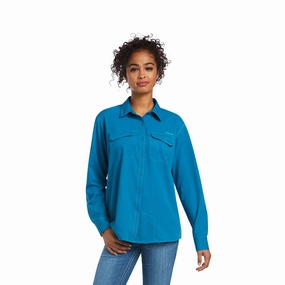 Ariat Women's Robin Blue Long Sleeve Button Down Non Irritating Seam Finish