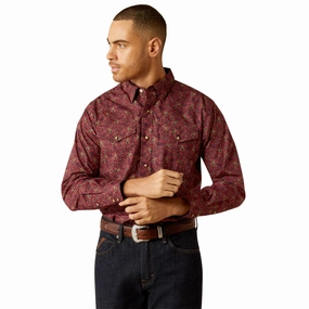 Ariat Men's Samson Dark Red Print Shirt Tailored Silhouette