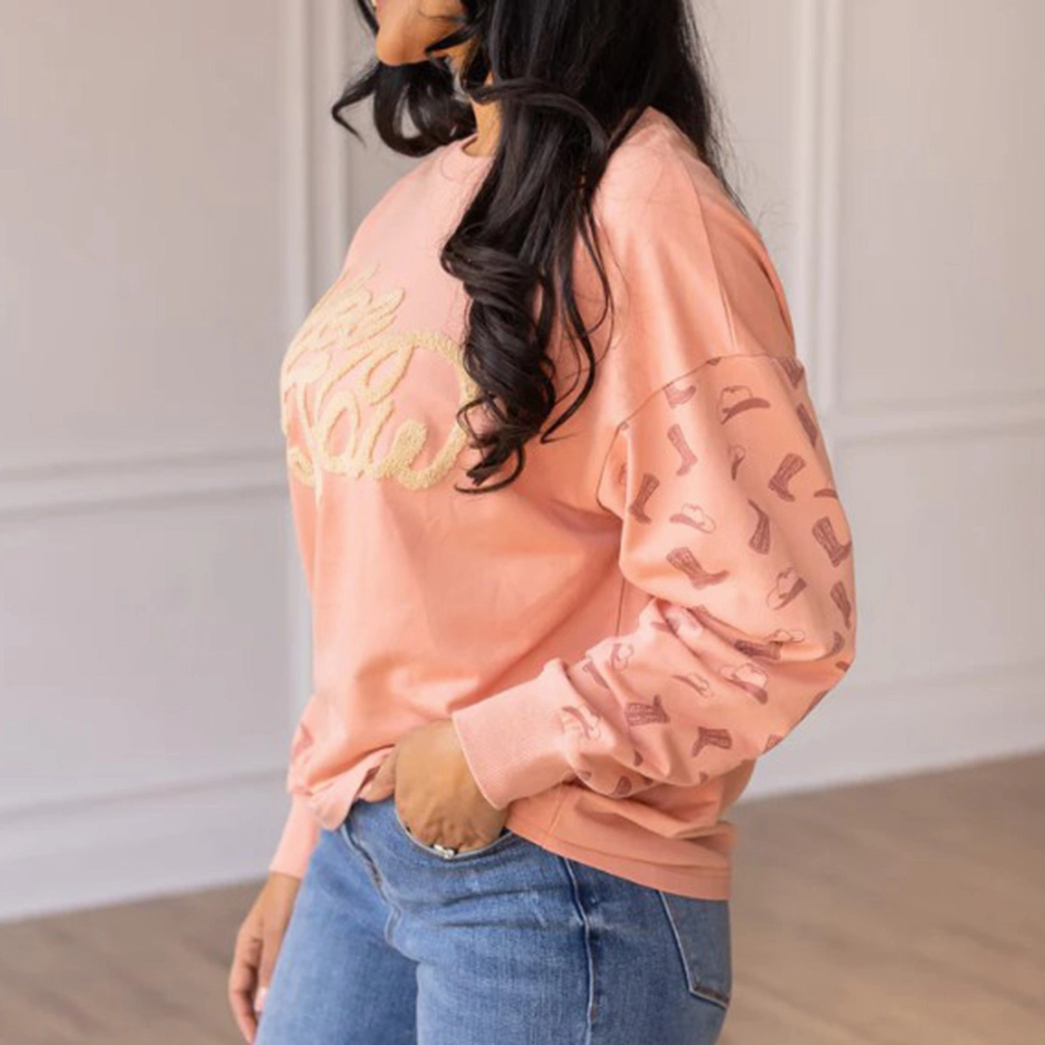 Yee Haw Blush Sweatshirt ButtonFront Lightweight pullover
