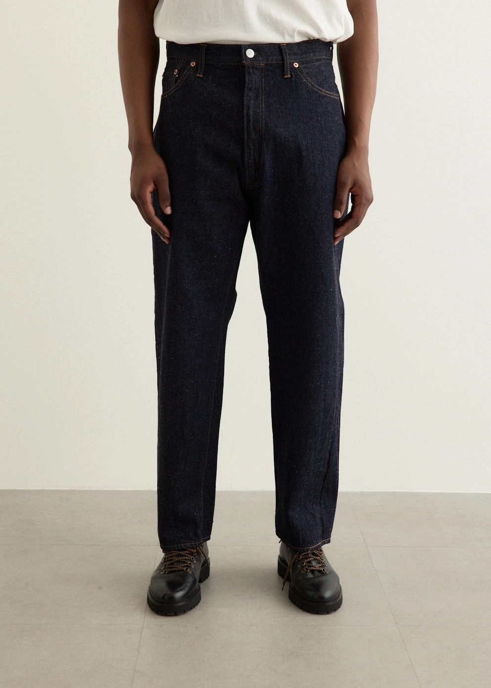 Reinforced Stitching Details Couple Look Modern 5P Zipper Front Denim Pants