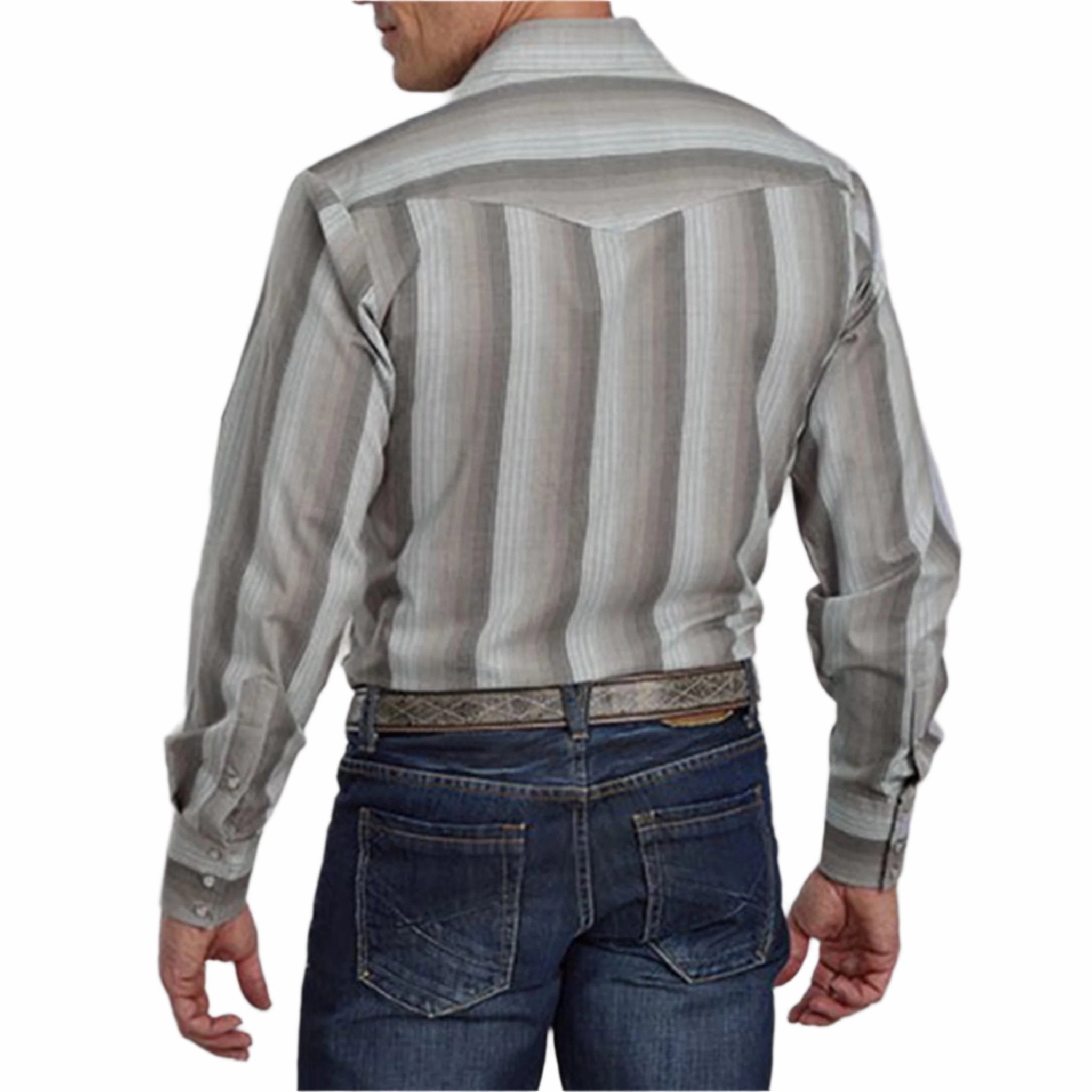 Roper Men's Multi Grey Stripe Long Sleeve Stretch Material