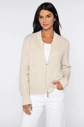 Soft Touch Texture Zip Baseball Cardigan
