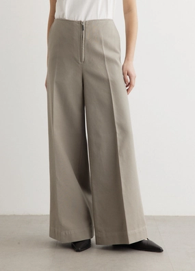 Ergonomic Cut Zip Front Wide Trousers