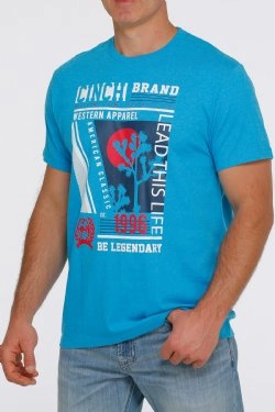 Cinch Mens Blue Short Sleeve T Shirt Elegant Finish