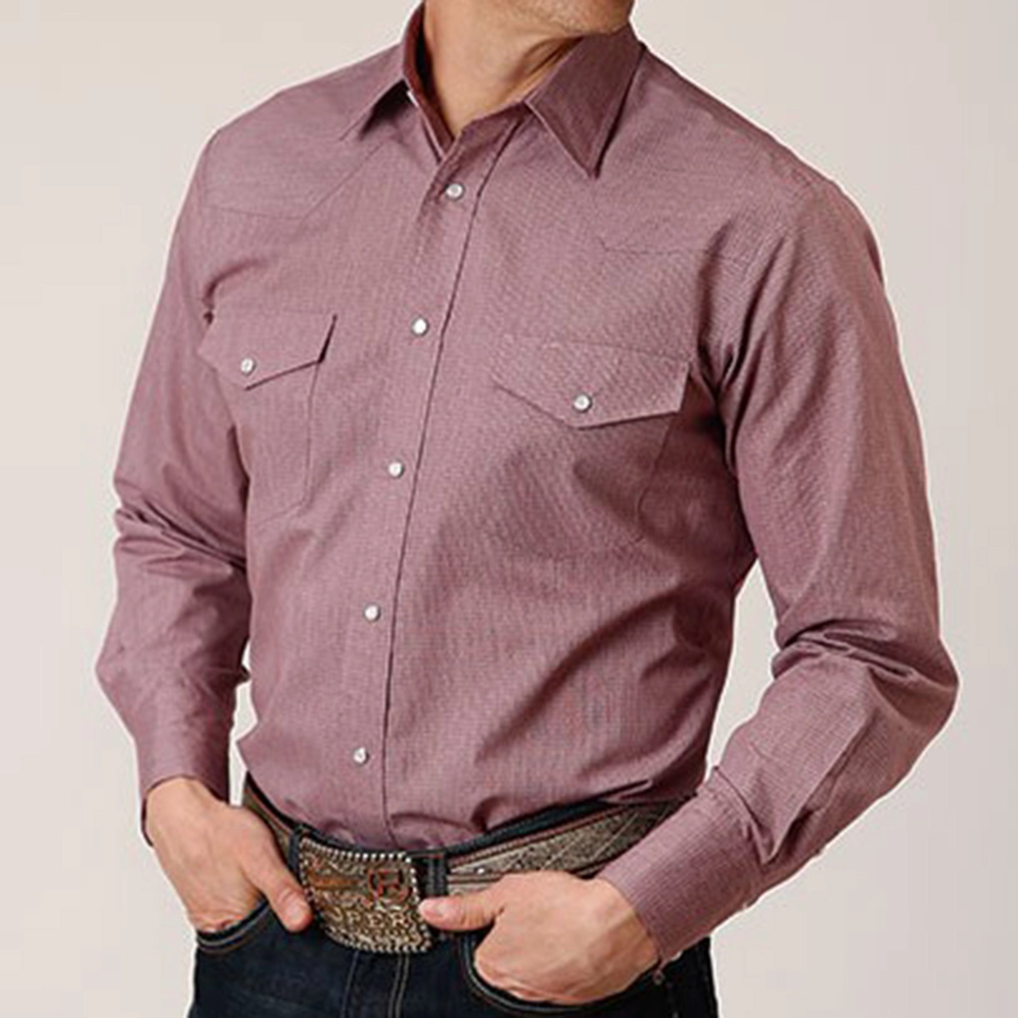 Quick Release Placket Flexible Material Roper Men's Wine Snap Shirt